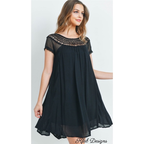 ❤️LAST 1! Black Crochet/Lace Detail Lined Dress! - Picture 4 of 7